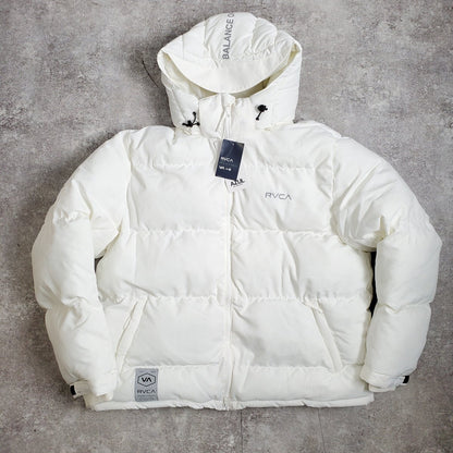 RVCA White Back Logo Detachable Hood Puffer Jacket Size L