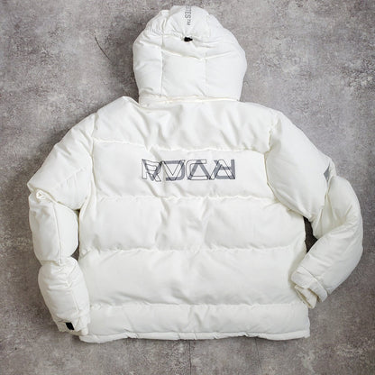 RVCA White Back Logo Detachable Hood Puffer Jacket Size L