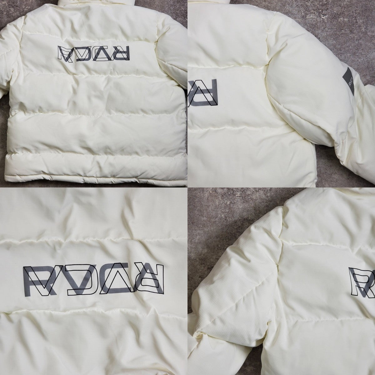 RVCA White Back Logo Detachable Hood Puffer Jacket Size L