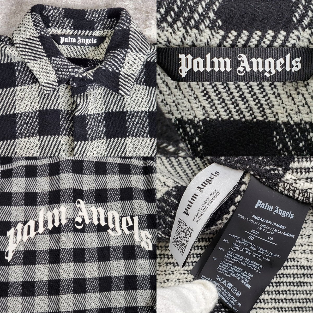 Palm Angels 21AW Black Wool Check Shirt Jacket Size 50