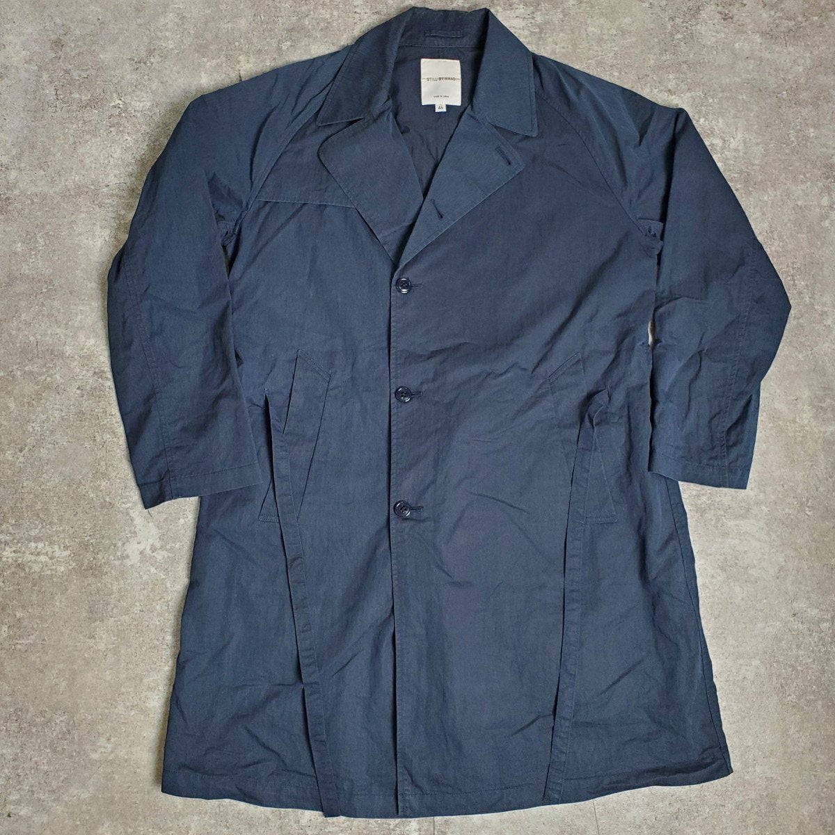 STILL BY HAND Navy Cotton Nylon Trench Half Coat Size 46