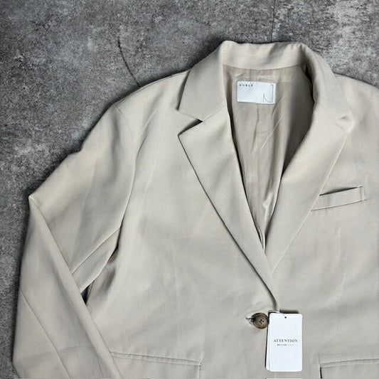Vintage White Grey Polyester Casual Tailored Jacket Size M