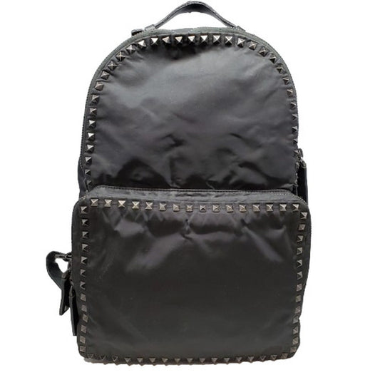 VALENTINO GARAVANI Black Rockstud Leather Nylon Backpack