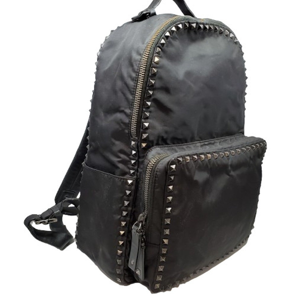 VALENTINO GARAVANI Black Rockstud Leather Nylon Backpack