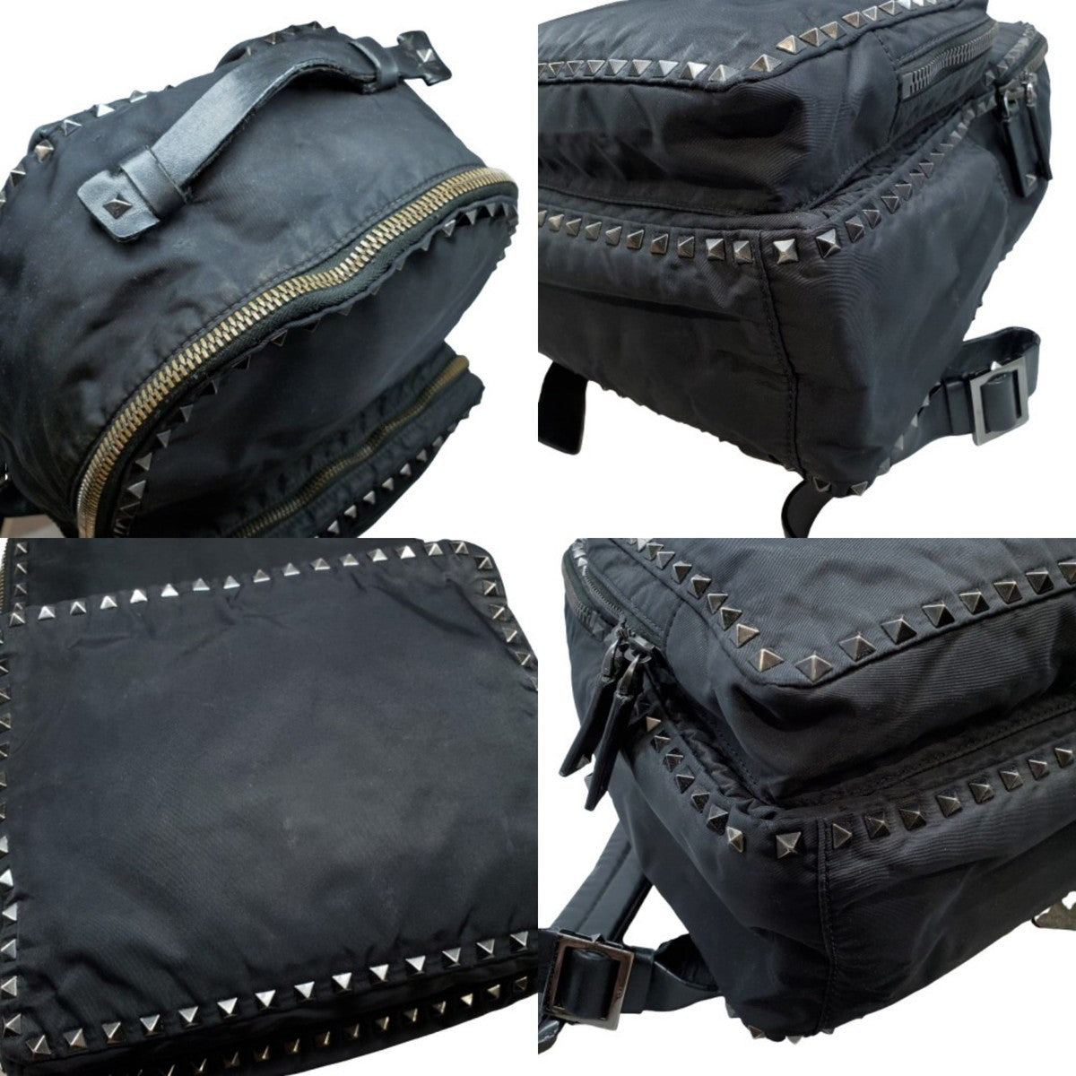 VALENTINO GARAVANI Black Rockstud Leather Nylon Backpack