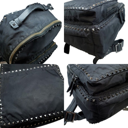 VALENTINO GARAVANI Black Rockstud Leather Nylon Backpack