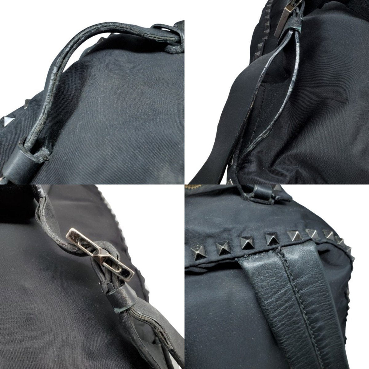 VALENTINO GARAVANI Black Rockstud Leather Nylon Backpack