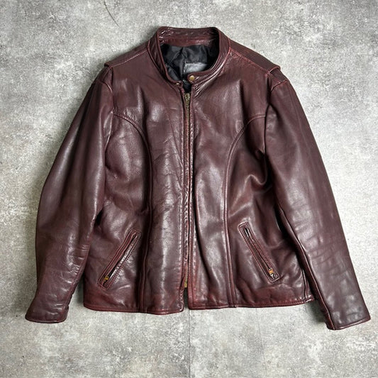 Unknown 70s-80s Vintage Burgundy Leather Jacket Size XL