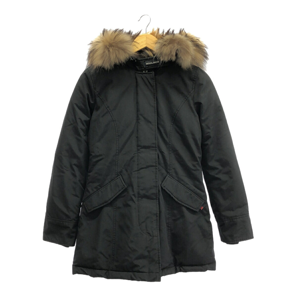 WOOLRICH Arctic Parka Down Jacket Fur Trim Black Size XXS