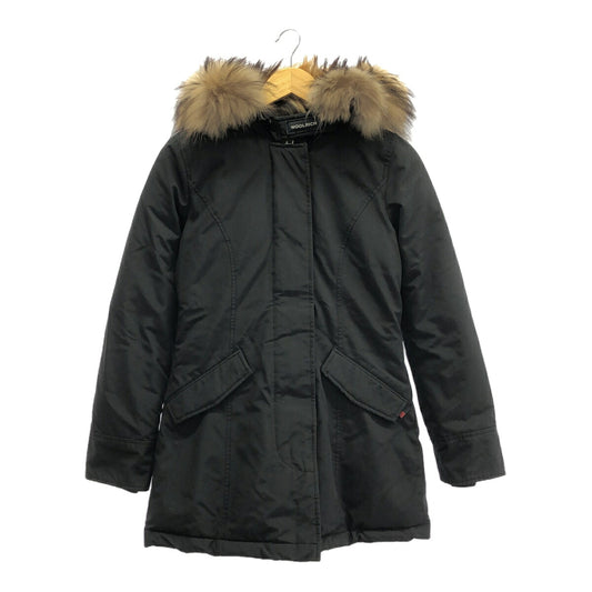 WOOLRICH Arctic Parka Down Jacket Fur Trim Black Size XXS