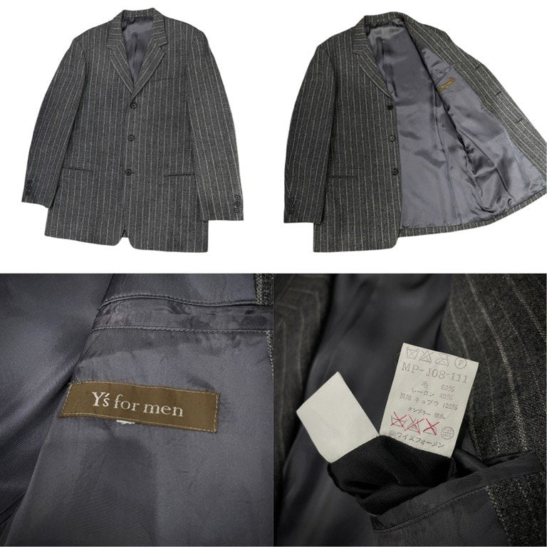 Y's for men 90s Gray Stripe Wool Tweed Suit Size 48R