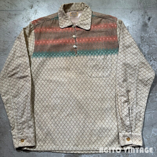 OLD KENTUCKY 50s Vintage Print Flannel Shirt Brown Size S