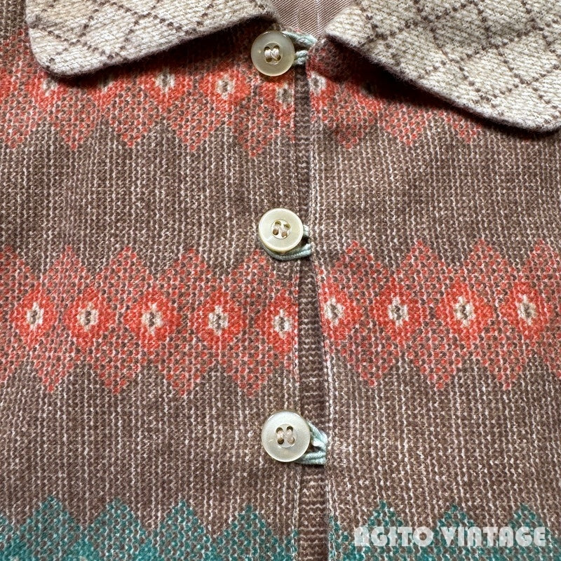 OLD KENTUCKY 50s Vintage Print Flannel Shirt Brown Size S