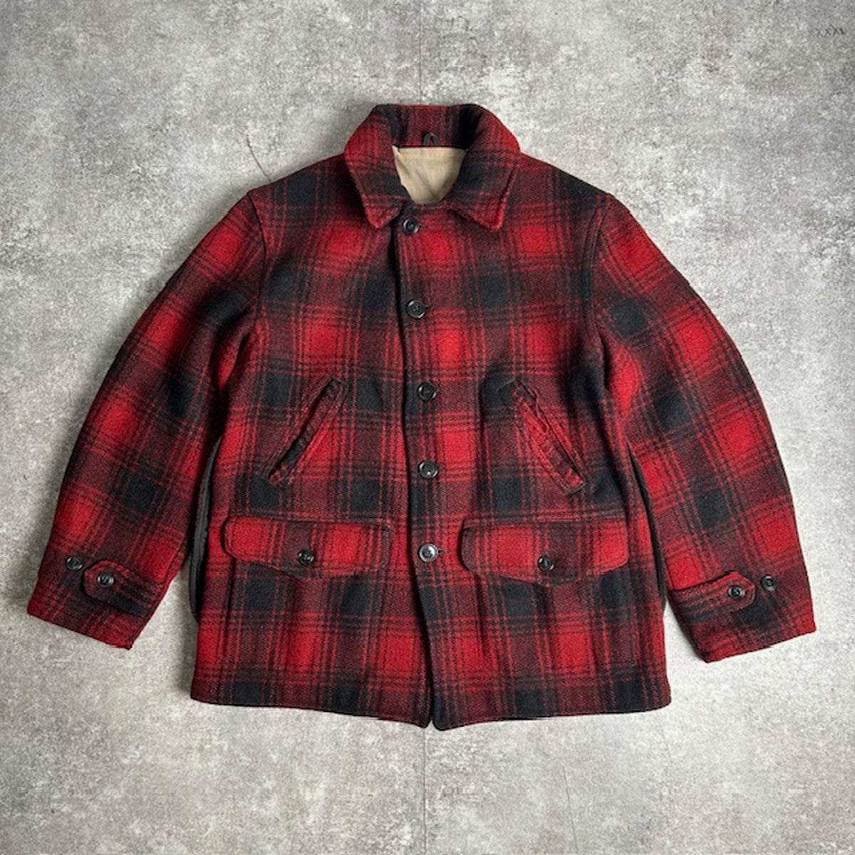 Unknown 40s 50s Vintage Wool Ombre Check Coat Red Size L