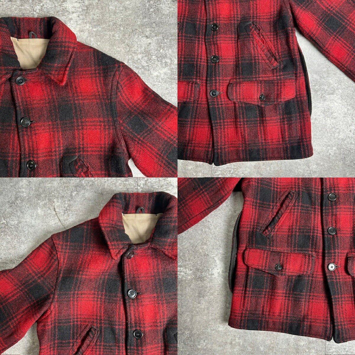 Unknown 40s 50s Vintage Wool Ombre Check Coat Red Size L