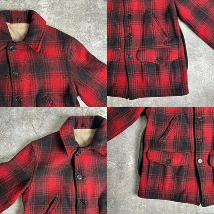 Unknown 40s 50s Vintage Wool Ombre Check Coat Red Size L