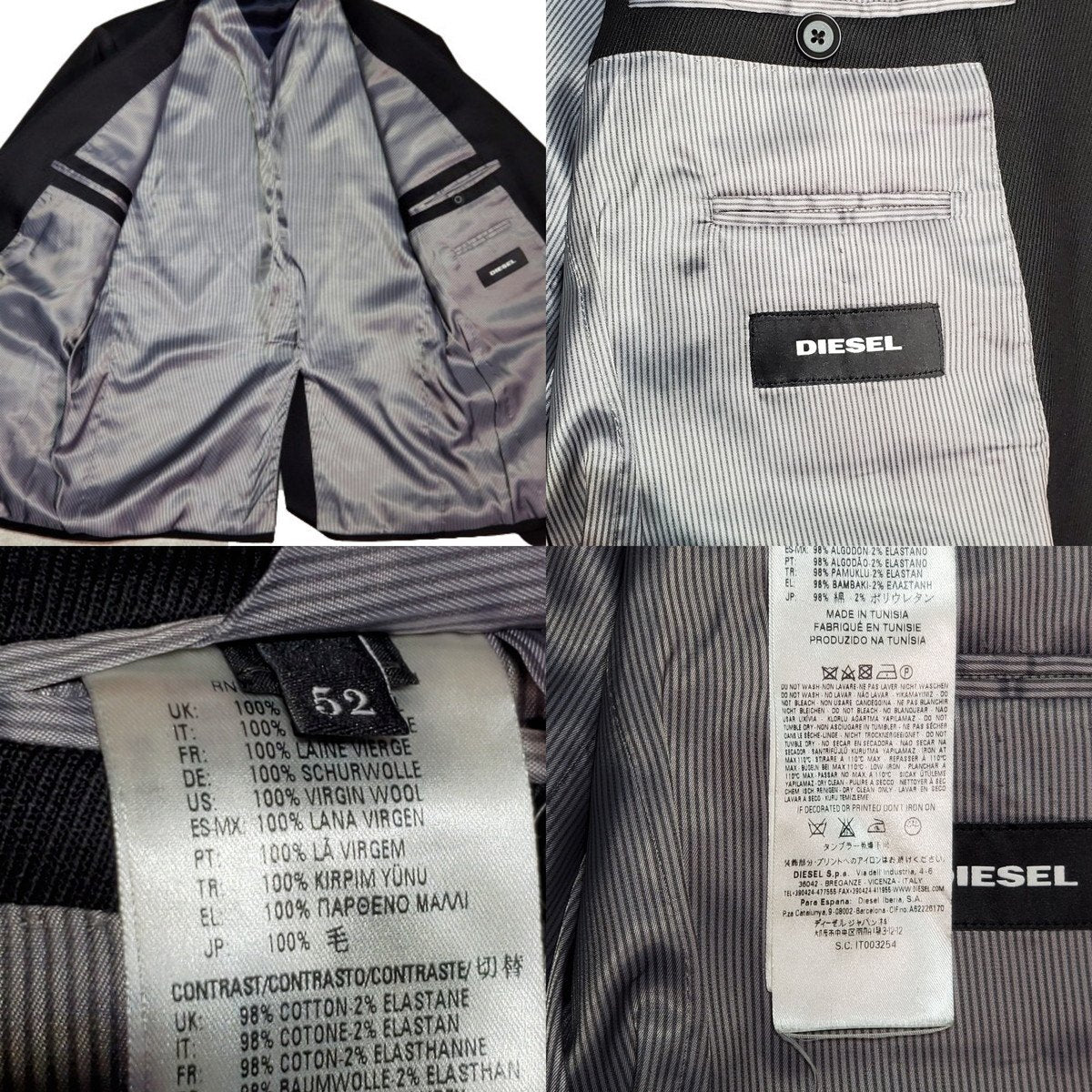 DIESEL Y2K Faded Denim Sleeve 2B Blazer Black Size 52