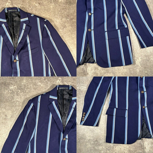 Polo Ralph Lauren Blue Wool Italian Stripe Blazer Size 40R