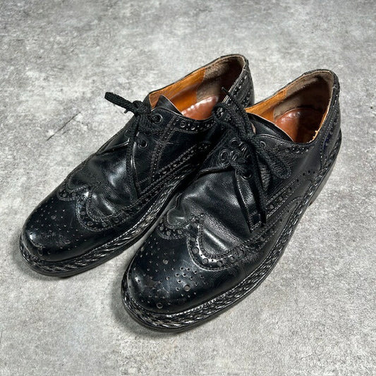 APOLLO Black Leather Wingtip Medallion Shoes