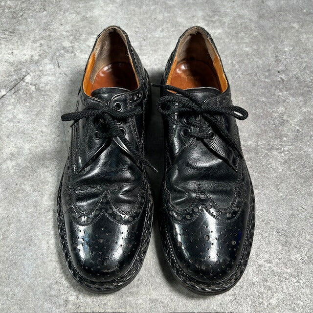 APOLLO Black Leather Wingtip Medallion Shoes