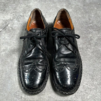 APOLLO Black Leather Wingtip Medallion Shoes