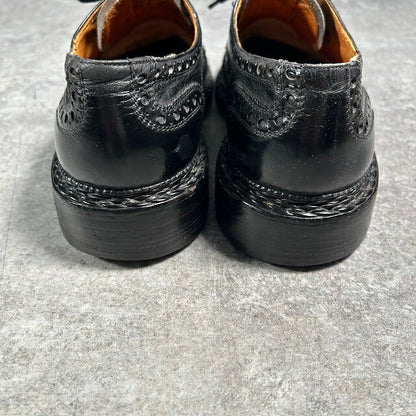 APOLLO Black Leather Wingtip Medallion Shoes