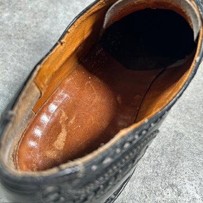 APOLLO Black Leather Wingtip Medallion Shoes