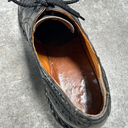 APOLLO Black Leather Wingtip Medallion Shoes