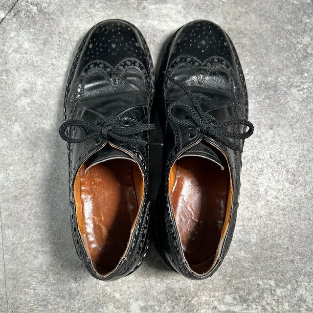 APOLLO Black Leather Wingtip Medallion Shoes