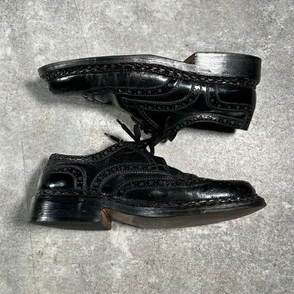 APOLLO Black Leather Wingtip Medallion Shoes