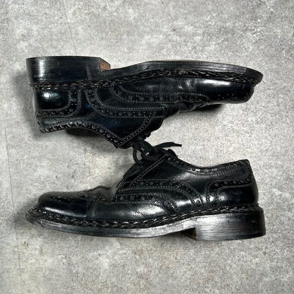 APOLLO Black Leather Wingtip Medallion Shoes
