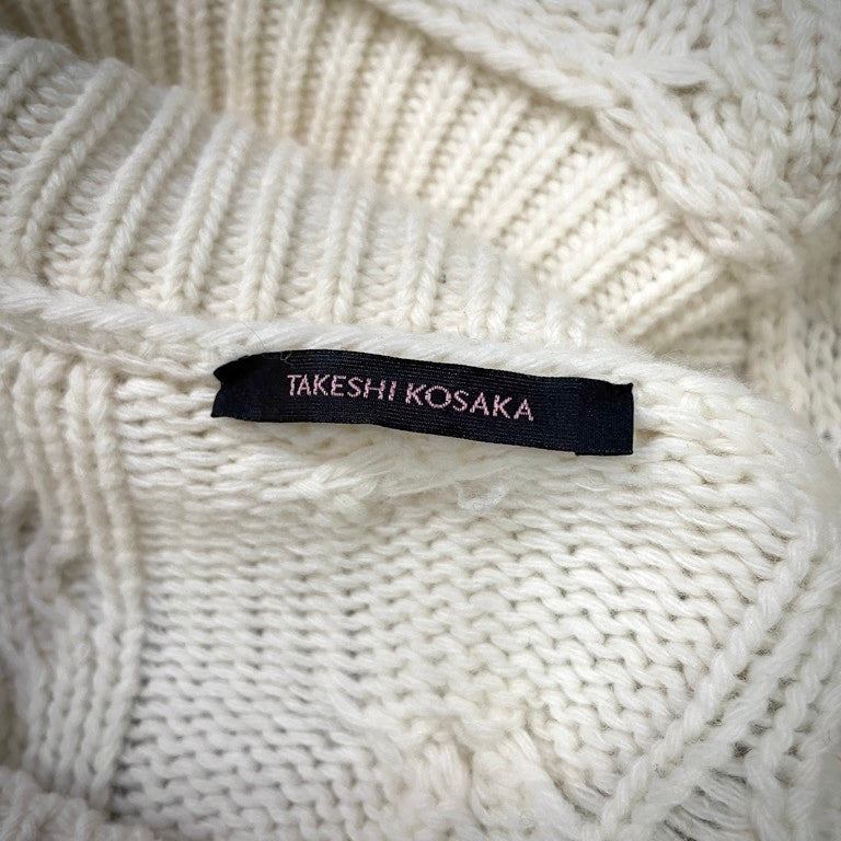 Y's TAKESHI KOSAKA Ivory Cable Knit High Neck Sweater
