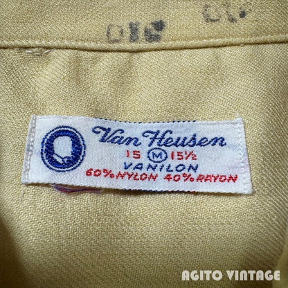 Van Heusen 40s Nylon Rayon Open Collar Cream Yellow Shirt Size M