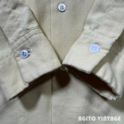 Van Heusen 40s Nylon Rayon Open Collar Cream Yellow Shirt Size M