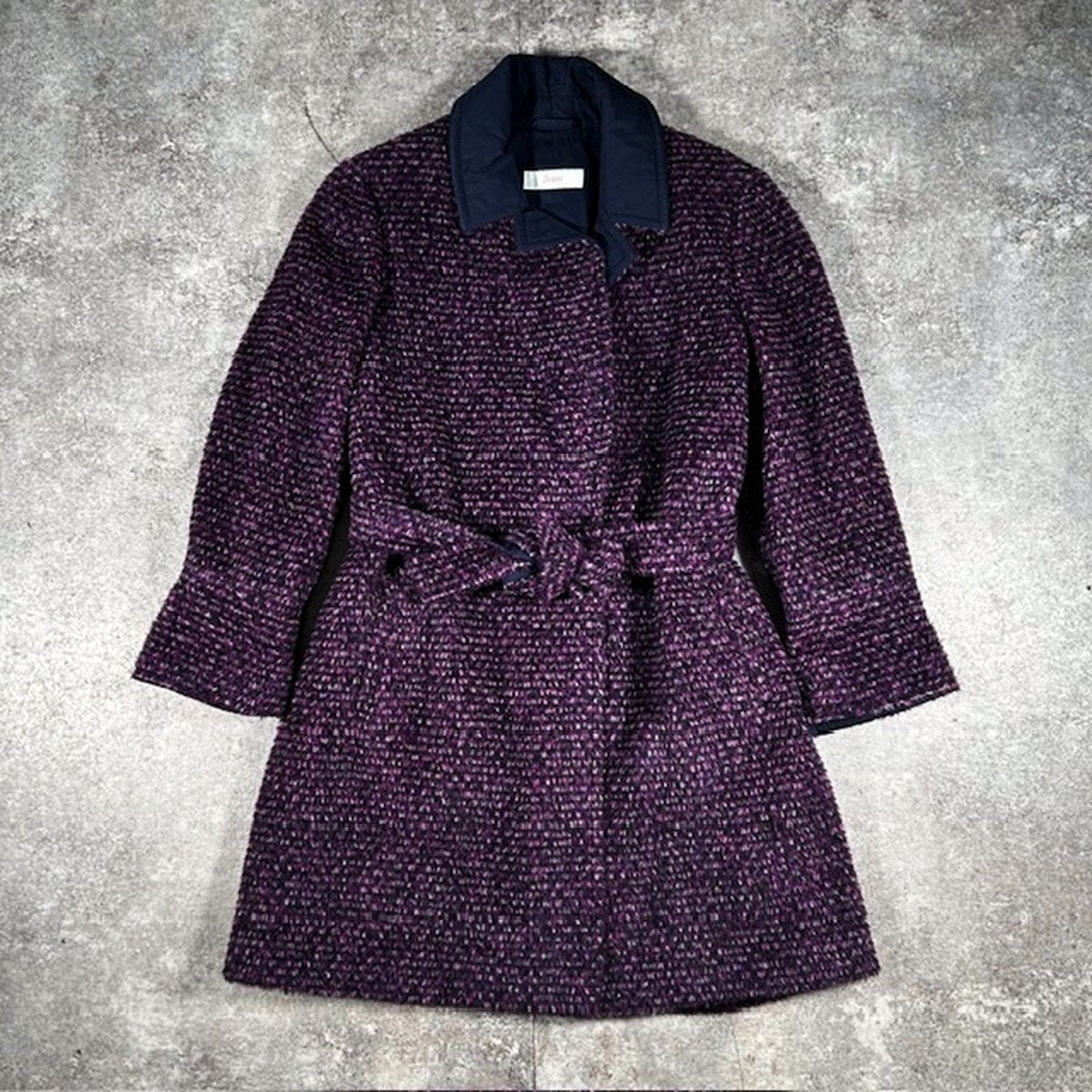 HERNO Multi Wool Polyamide Belted Geometric Coat Size 46