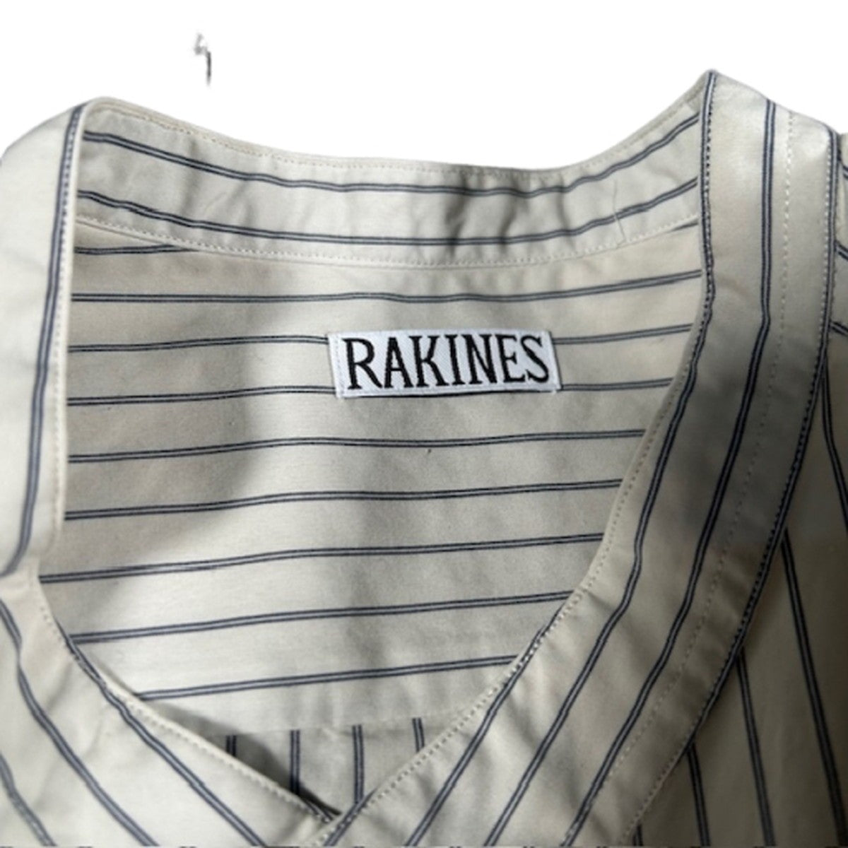 Vintage RAKINES Poplin Stripe Band Collar Shirt Size 3