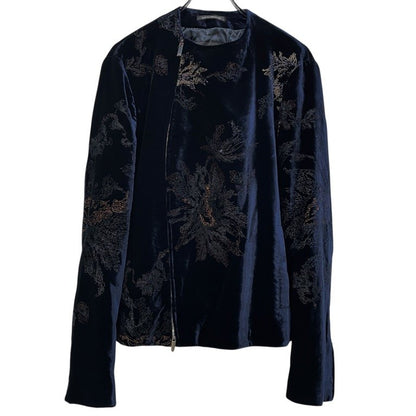 EMPORIO ARMANI 18AW Velvet Embroidered Jacket Navy Size 48