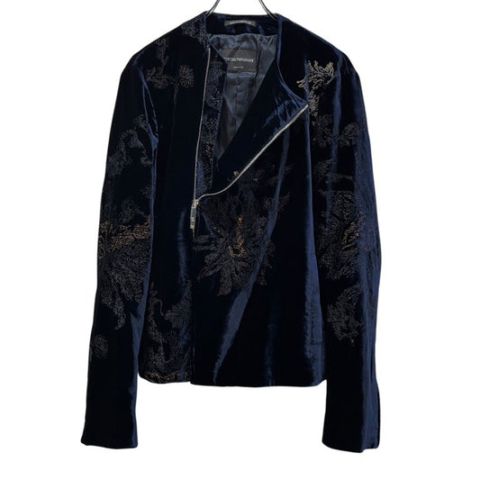 EMPORIO ARMANI 18AW Velvet Embroidered Jacket Navy Size 48