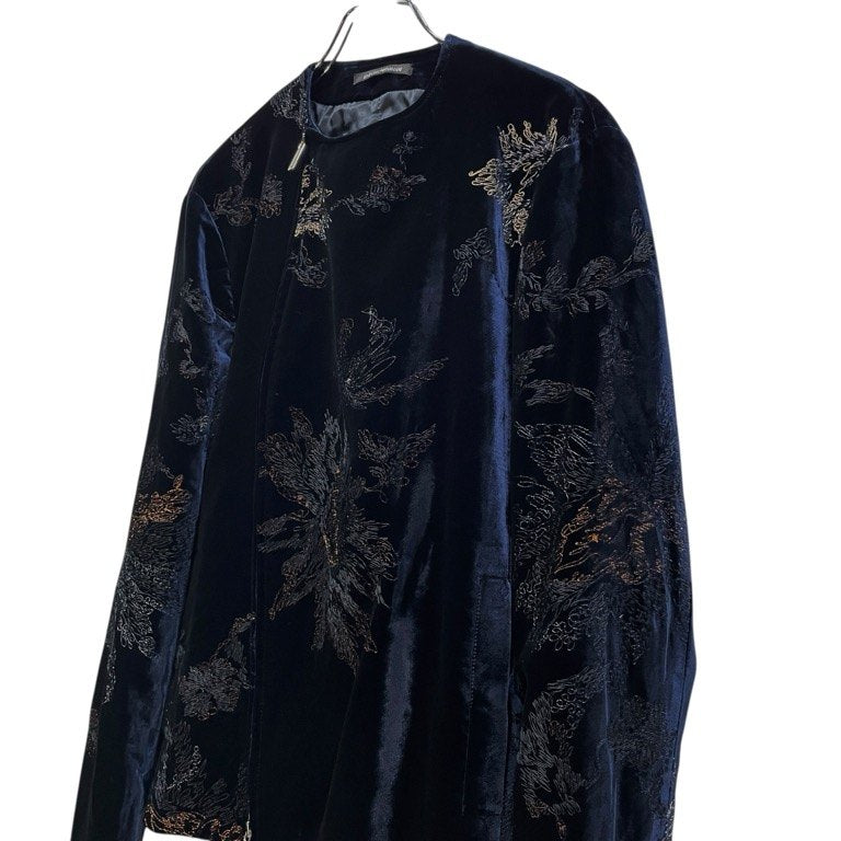 EMPORIO ARMANI 18AW Velvet Embroidered Jacket Navy Size 48