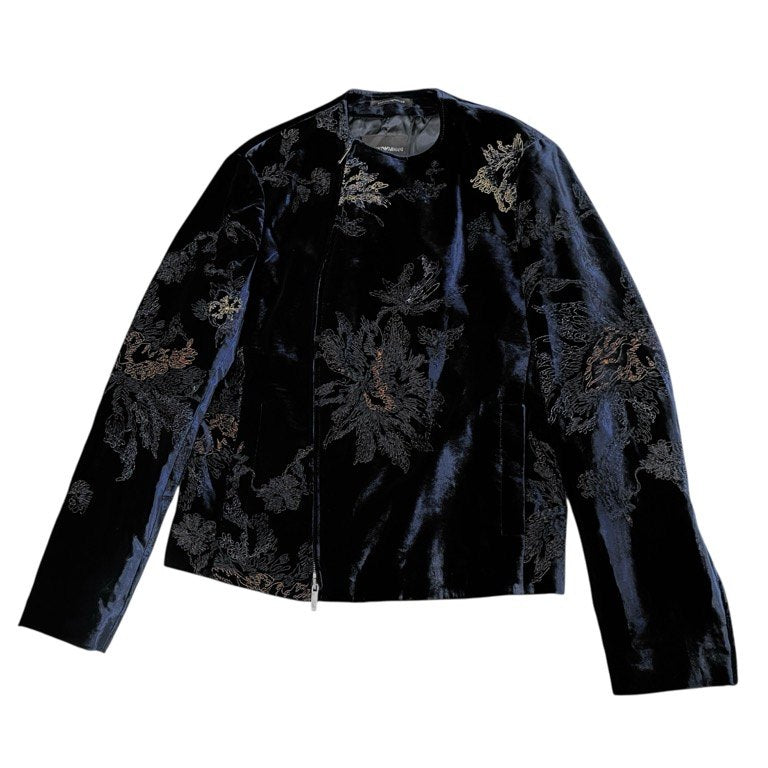 EMPORIO ARMANI 18AW Velvet Embroidered Jacket Navy Size 48