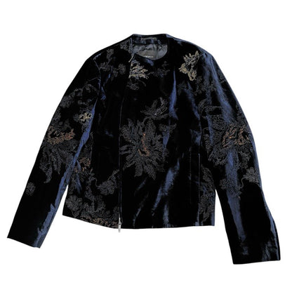 EMPORIO ARMANI 18AW Velvet Embroidered Jacket Navy Size 48