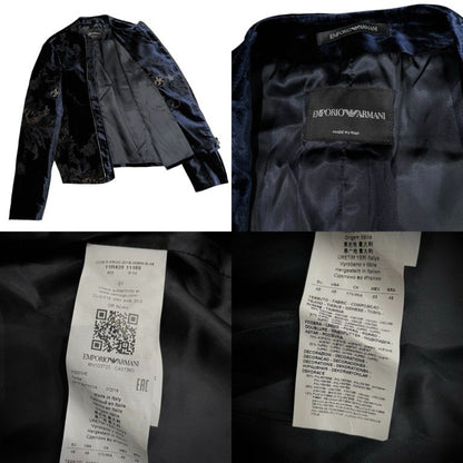 EMPORIO ARMANI 18AW Velvet Embroidered Jacket Navy Size 48