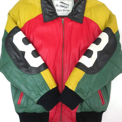 Red Baron 8-Ball Leather Jacket Multi-Color Size M