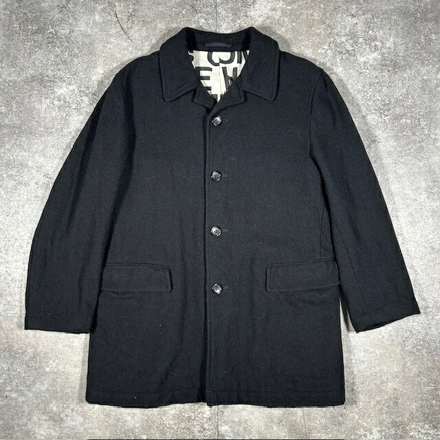 Comme des Garcons Homme Black Wool Logo Lining Coat Size M