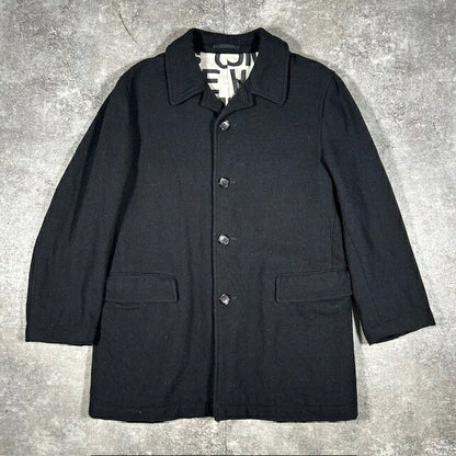 Comme des Garcons Homme Black Wool Logo Lining Coat Size M