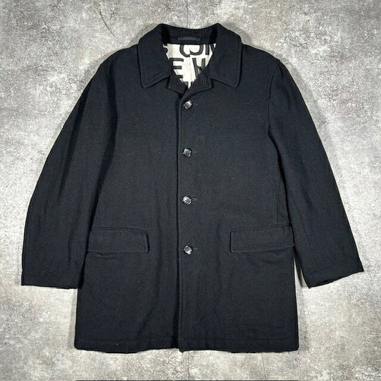 Comme des Garcons Homme Black Wool Logo Lining Coat Size M