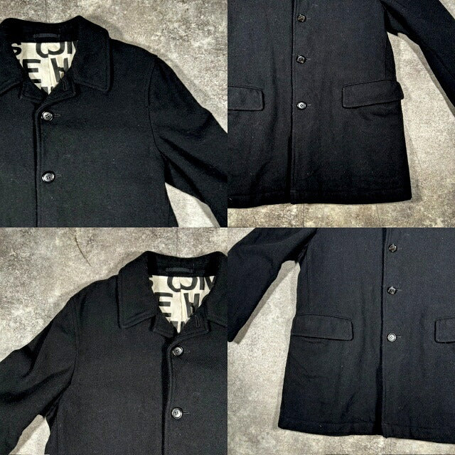 Comme des Garcons Homme Black Wool Logo Lining Coat Size M