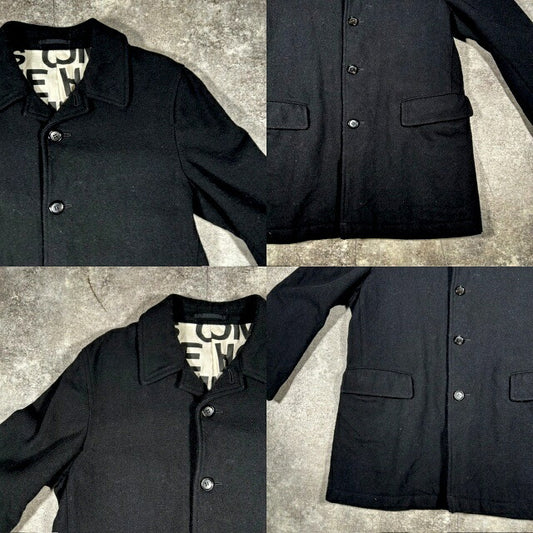 Comme des Garcons Homme Black Wool Logo Lining Coat Size M