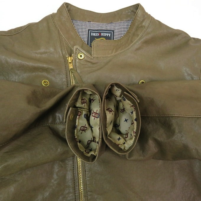 DRESS HIPPY Sheepskin Double Riders Jacket Olive Size L