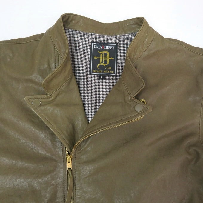 DRESS HIPPY Sheepskin Double Riders Jacket Olive Size L